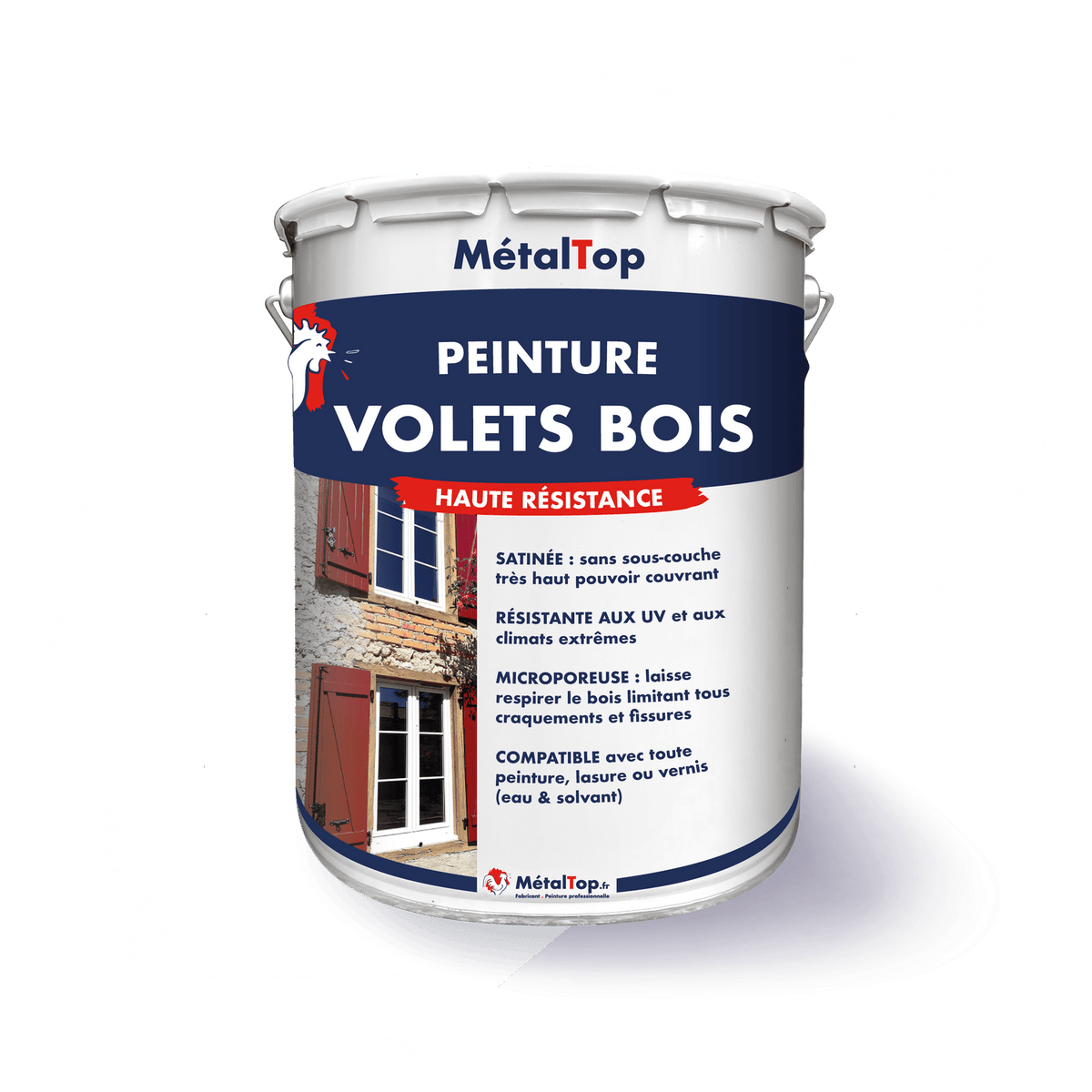 Pot de peinture volets bois MétalTop haute résistance, finition satinée