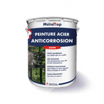 Pot de peinture acier anticorrosion MétalTop satin, peinture au pinceau sur grille en fer noir