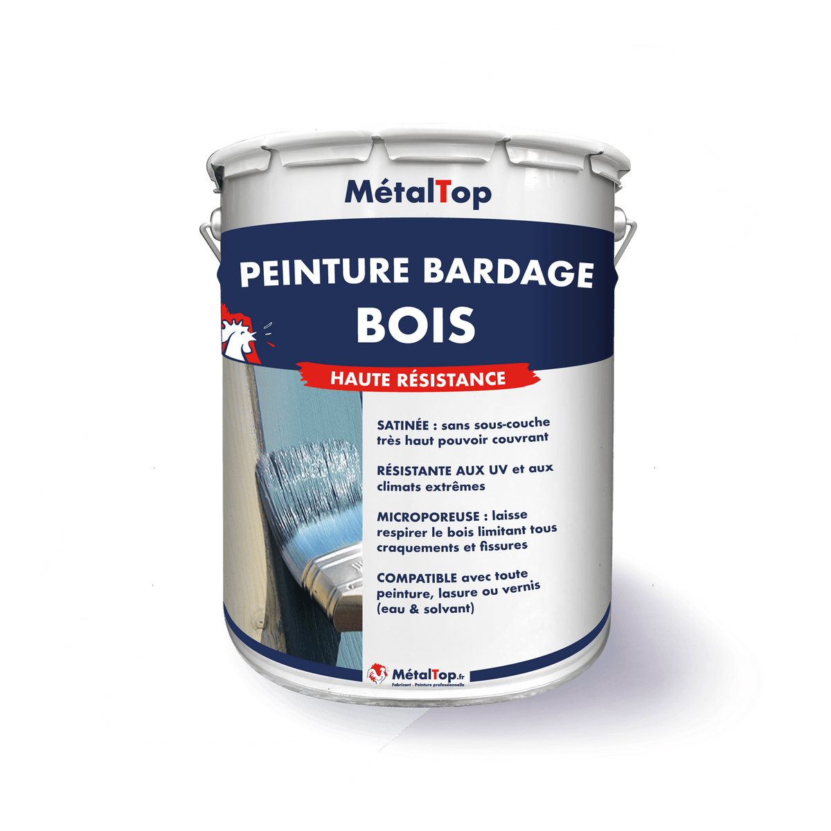 Pot de peinture bardage bois MétalTop haute résistance, finition satinée
