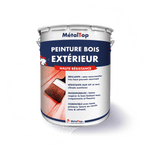 Pot de peinture bois extérieur MétalTop haute résistance avec pinceau sur planche