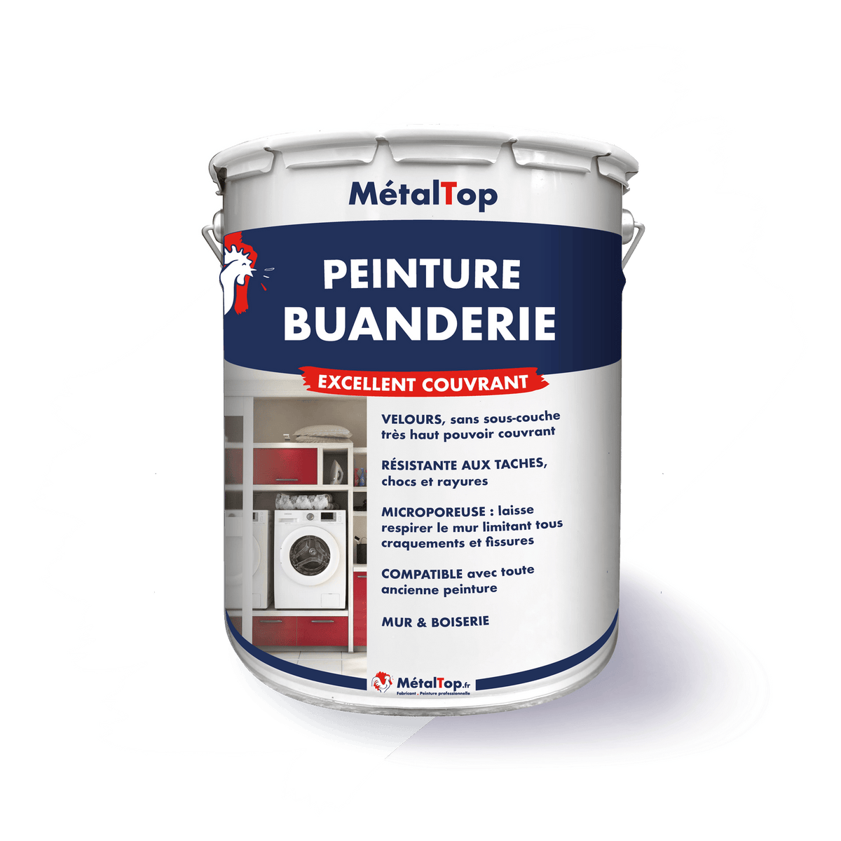 Pot de peinture buanderie MétalTop avec illustration d'une buanderie et lave-linge