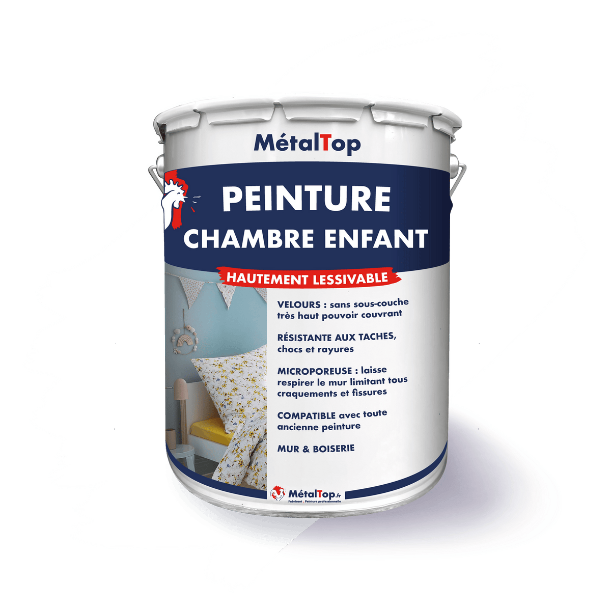 Pot de peinture MétalTop pour chambre enfant, hautement lessivable, bleu marine et blanc
