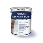 Pot de peinture MétalTop pour escalier bois, finition satin, marches en bois peintes en blanc