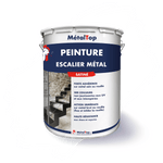 Pot de peinture MétalTop pour escalier métal satiné, avec illustration d'un escalier métallique noir