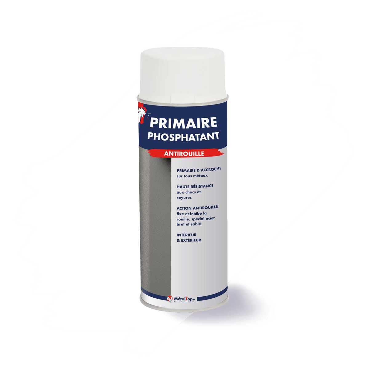 Bombe aérosol de primaire phosphatant antirouille MétalTop, spécial acier brut et sablé