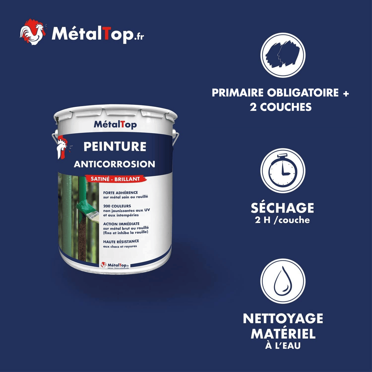 Présentation de la gamme Peinture Anticorrosion Métaltop avec conditionnement et conseils d’application