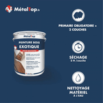 Présentation de la gamme Peinture boisexotique Métaltop avec conditionnement et conseils d’application