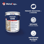 Présentation de la gamme Peinture osb Métaltop avec conditionnement et conseils d’application