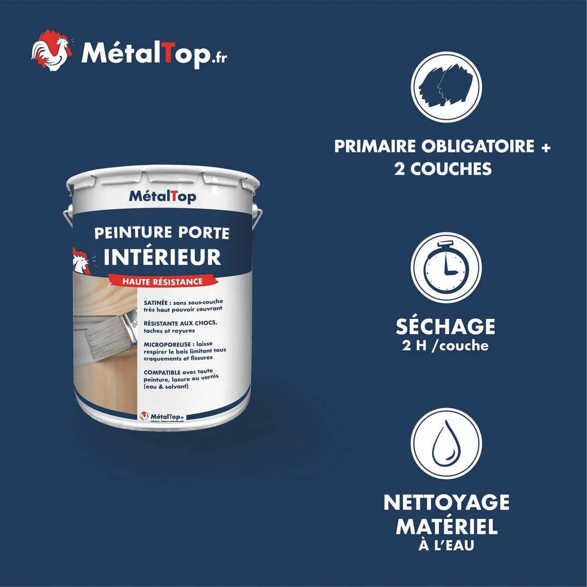 Présentation de la gamme Peinture porteinterieure Métaltop avec conditionnement et conseils d’application