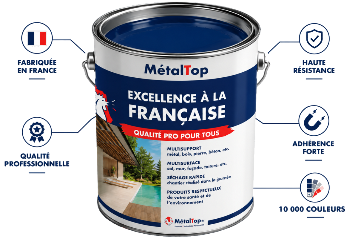 Pot de peinture Métaltop Excellence à la française et pictogrammes de présentation