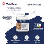 Infographie du Vitrificateur Parquet Métaltop avec bidon et caractéristiques du produit
