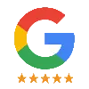 Logo Google accompagné de cinq étoiles pour les avis clients