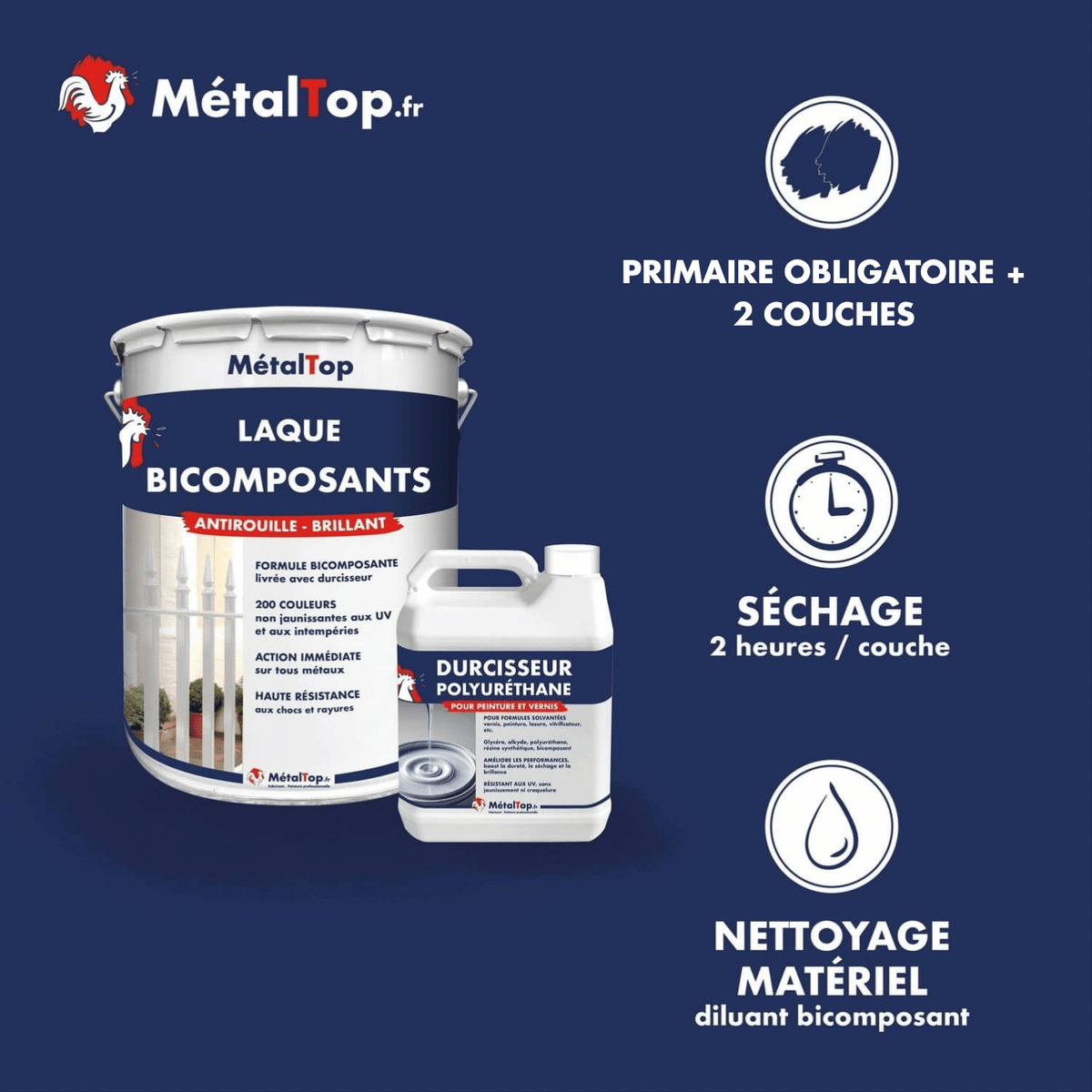 Présentation de la gamme Laque bicomposant Métaltop avec conditionnement et conseils d’application