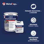 Présentation de la gamme Laque polyurethanemat Métaltop avec conditionnement et conseils d’application