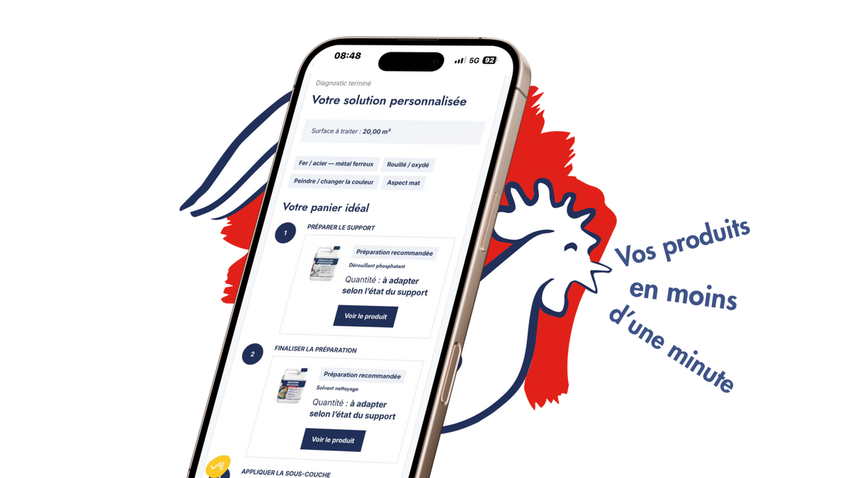 Aperçu sur smartphone du diagnostic peinture Métaltop pour choisir ses produits