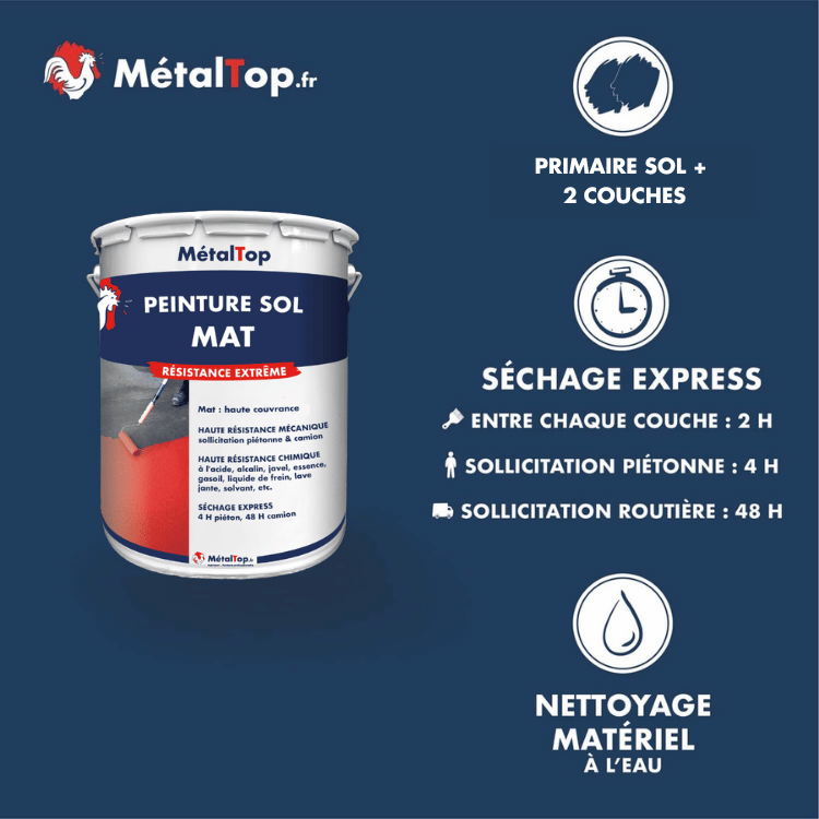 Pot de peinture sol mat MétalTop haute résistance, séchage express, nettoyage à l'eau