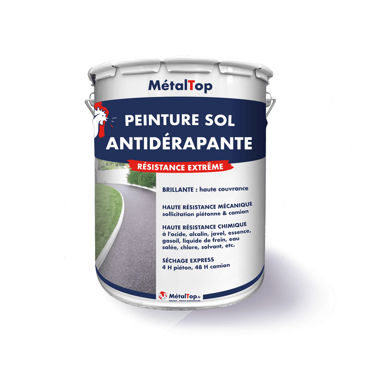 Pot de peinture sol antidérapante MétalTop à résistance extrême, aperçu d'une allée grise