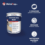 Présentation de la gamme Peinture boismat Métaltop avec conditionnement et conseils d’application