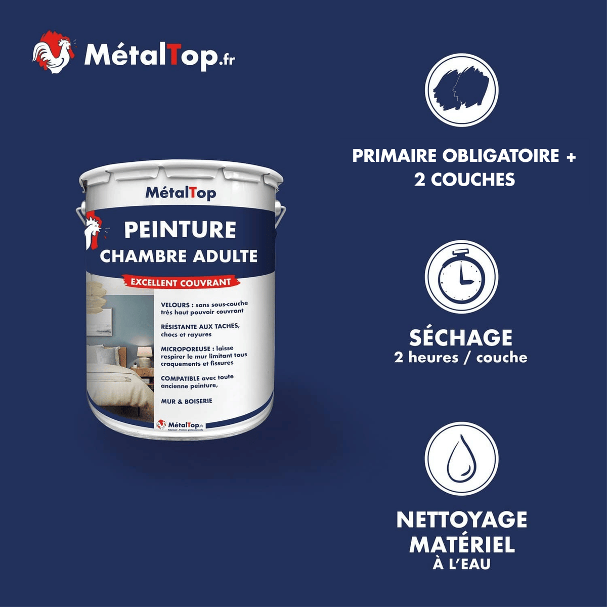 Présentation de la gamme Peinture chambreadulte Métaltop avec conditionnement et conseils d’application