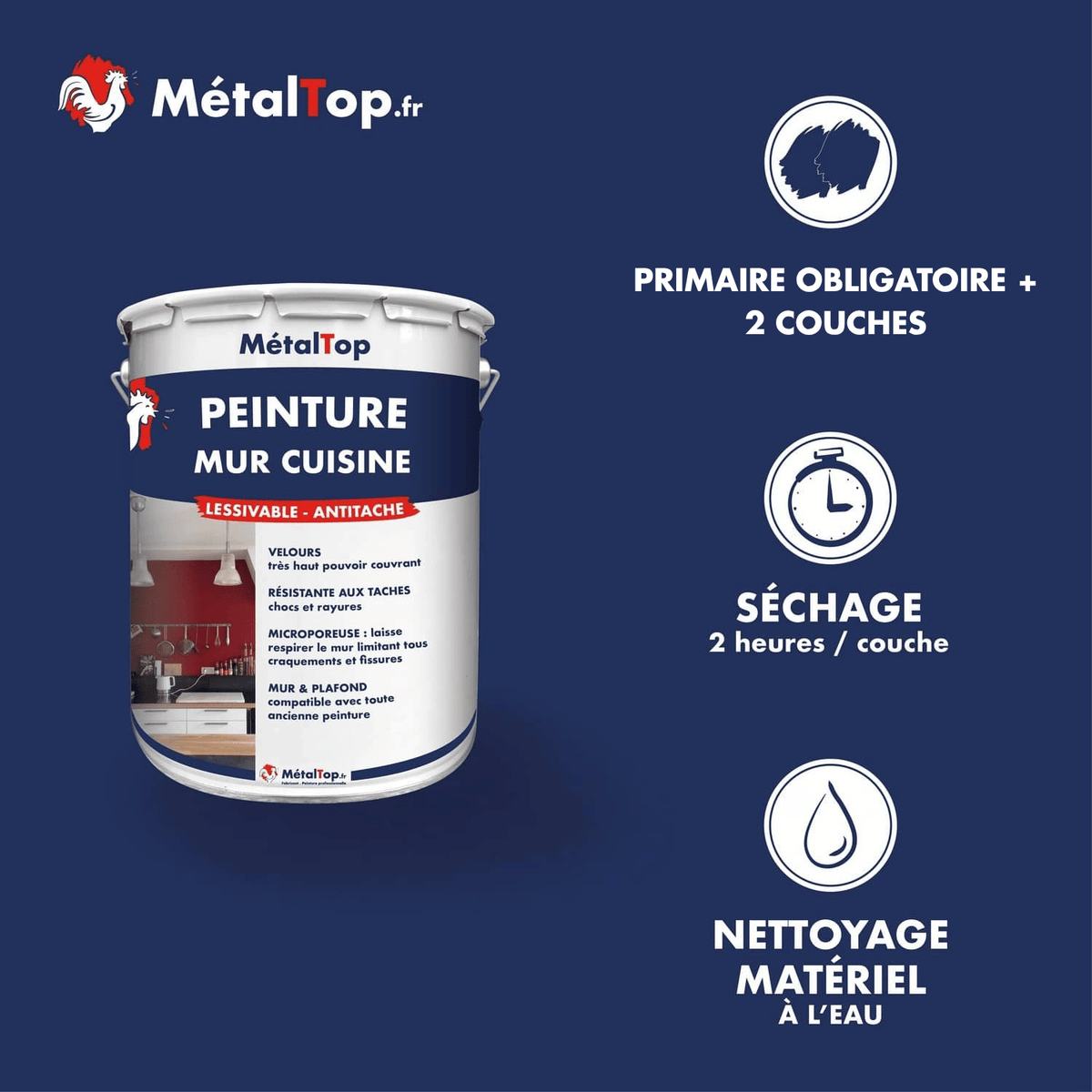 Présentation de la gamme Peinture murcuisine Métaltop avec conditionnement et conseils d’application