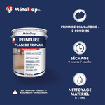Présentation de la gamme Peinture plandetravail Métaltop avec conditionnement et conseils d’application