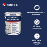 Visuel de présentation de la Peinture Ravalement Métaltop avec pot et informations sur le produit