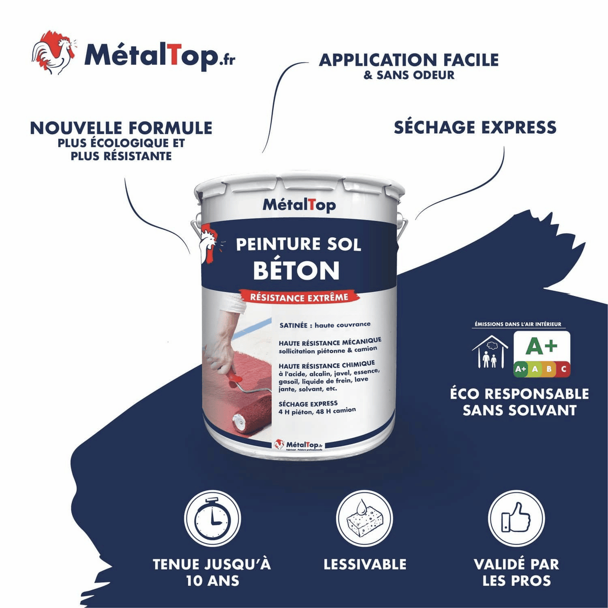 Pot de peinture MétalTop Peinture Sol Béton, résistance extrême, sans solvant