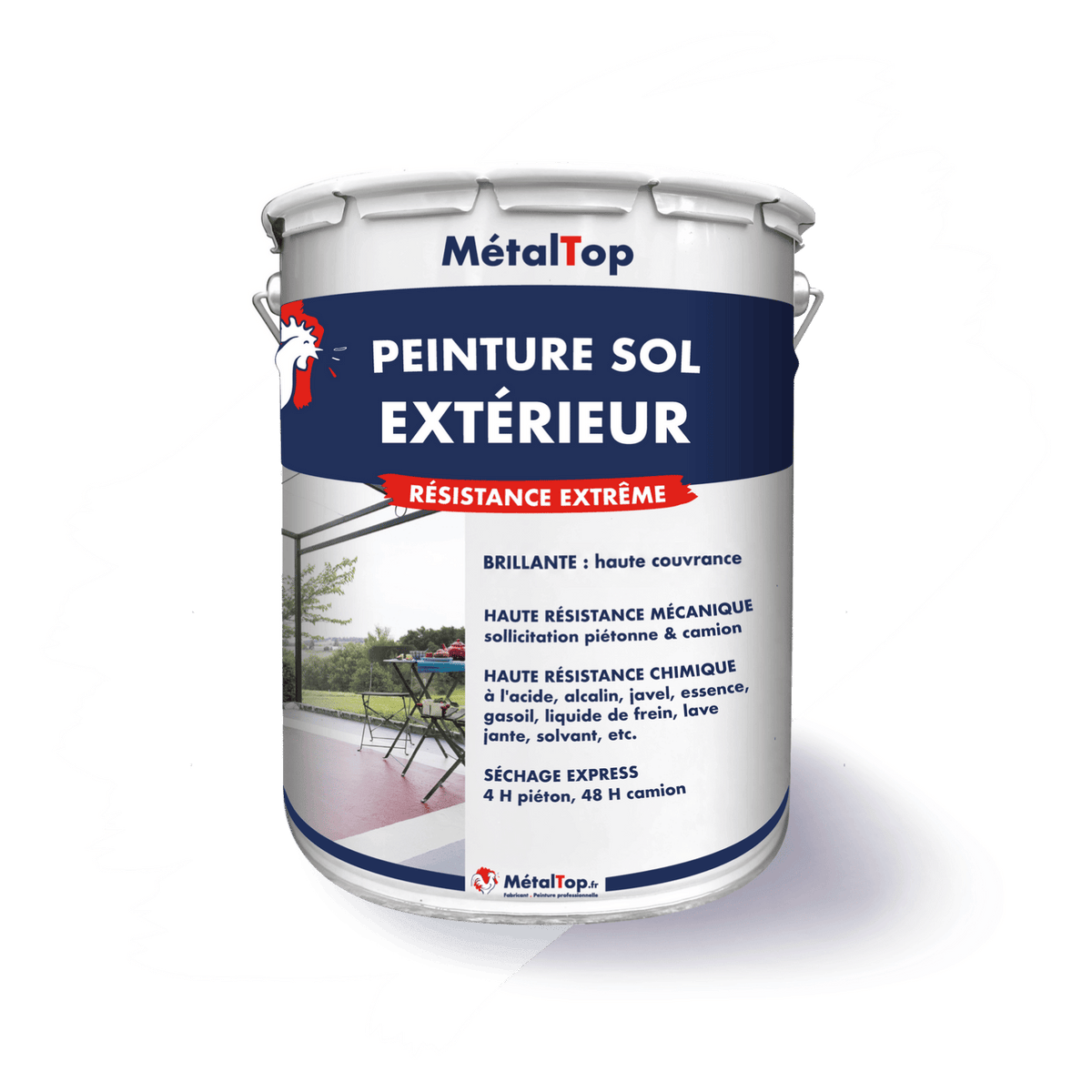 Pot de peinture MétalTop Peinture sol extérieur, résistance extrême, finition brillante