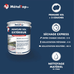 Pot de peinture sol extérieur MétalTop à séchage express et haute résistance, sur fond bleu