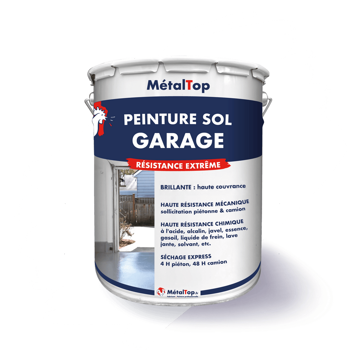 Pot de peinture MétalTop « Peinture sol garage » résistance extrême, finition brillante