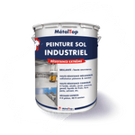 Pot de peinture sol industriel MétalTop bleu marine et blanc, avec entrepôt en arrière-plan