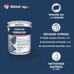 Pot de peinture terrasse MétalTop bleu avec séchage express et résistance extrême